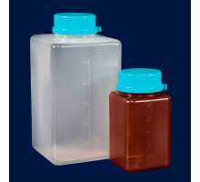 Бутыль квадратная ISOLAB 125 мл, c винтовой крышкой, стерильная, с тиосульфатом натрия, балковая упаковка, коричневый PP (Артикул 061.24.125)
