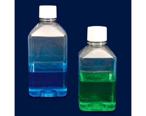 Бутыль квадратная ISOLAB 500 мл, для сред, с винтовой крышкой, стерильная, прозрачный PET (Артикул 061.09.500)