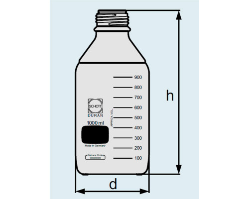 Бутыль DURAN Group 1000 мл, GL45, без крышки и сливного кольца, коричневое стекло (Артикул 218065402)