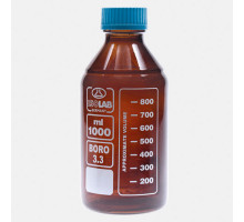 Бутыль ISOLAB 1000 мл, GL45, с крышкой и сливным кольцом, тёмное стекло (Артикул 061.02.901)