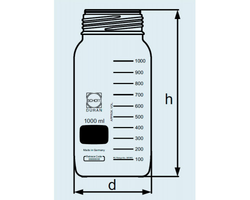Бутыль DURAN Group 2000 мл, GLS80, широкогорлая, без крышки и сливного кольца, бесцветное стекло (Артикул 1178425)