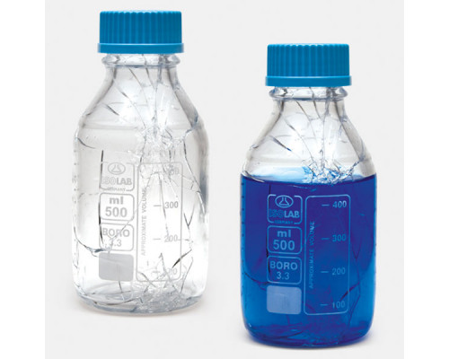 Бутыль ISOLAB 1000 мл, GL45, с защитным покрытием, с крышкой и сливным кольцом, стекло (Артикул 061.01.901C)