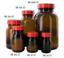 Бутыль для проб Behr RB 1000 GT, 1000 мл, широкое горло, коричневое стекло, крышка PP, 10 шт/упак (Артикул B00218526)