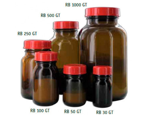 Бутыль для проб Behr RB 50 GT, 50 мл, широкое горло, коричневое стекло, крышка PP, 10 шт/упак (Артикул B00622065)