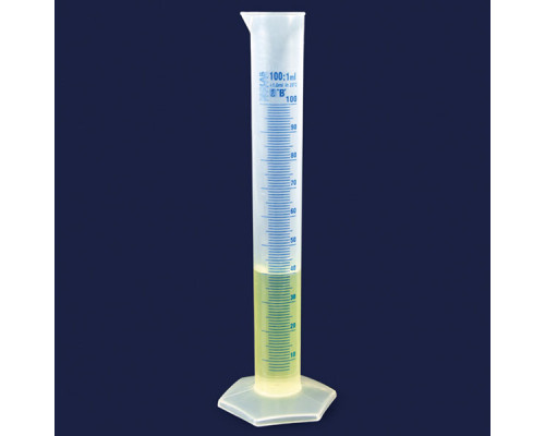 Цилиндр мерный ISOLAB 100 мл, класс B, PP, синяя шкала (Артикул 016.06.100)