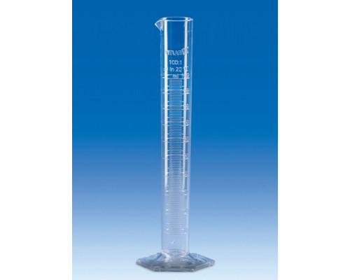 Цилиндр мерный VITLAB, 250 мл, класс B, высокий, рельефная шкала, SAN, 6 шт/упак (Артикул 65091)