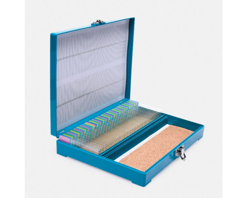 Коробка ISOLAB для 100 предметных стекол, со стальным замком, пурпурная (Артикул 076.02.012P)